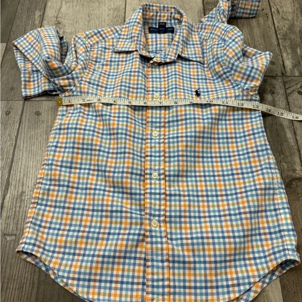 Polo Ralph Lauren Shirt Boys Blue Tan Preppy 6 Plaid Long Sleeve Youth Button